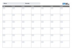 Calendrier mensuel paysage à compléter à la main avec encadrés arrondis, choix du début dimanche ou lundi et grille de 5 ou 6 semaines