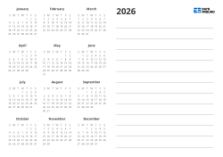 Annual calendar template with the calendar on the left and a memo space on the right(Landscape)