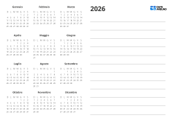 Modello di calendario annuale con calendario a sinistra e spazio per appunti a destra(Orizzontale)