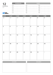 Prioridades y TAREAS en la parte superior, un calendario mensual de 7 × 5 en el centro y Revisión y Reflexión en la parte inferior – plantilla de calendario mensual (vertical)