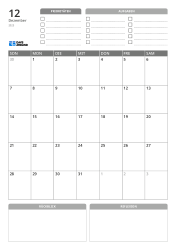 Oben Prioritäten und AUFGABEN, in der Mitte ein Monatskalender mit 7 Spalten × 5 Zeilen und unten Rückblick sowie Reflexion – Monatskalender-Vorlage (Hochformat)