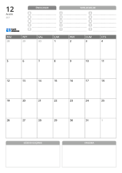 Üstte Öncelikler ve YAPILACAKLAR, ortada 7 × 5 aylık takvim ve altta Gözden Geçirme ile Yansıma – aylık takvim şablonu (dikey)