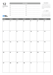 Oben befinden sich eine TO-DO-Liste und Mini-Kalender für den Vormonat und Folgemonat. Unten steht ein Monatskalender im 7-Spalten × 5-Zeilen-Layout – Monatskalender-Vorlage (Hochformat).