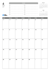At the top are a TO-DO list and previous/next month mini calendars. At the bottom is a monthly calendar in a 7-column × 5-row layout – monthly calendar template (Vertical).