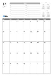 ऊपर TO-DO सूची और पिछले/अगले महीने के मिनी कैलेंडर हैं। नीचे 7 कॉलम × 5 पंक्तियों का मासिक कैलेंडर है — मासिक कैलेंडर टेम्पलेट (वर्टिकल)।