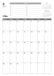 At the top are a TO-DO list and previous/next month mini calendars. At the bottom is a monthly calendar in a 7-column × 5-row layout – monthly calendar template (Vertical).