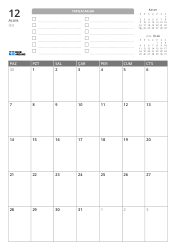 Üst kısımda YAPILACAKLAR listesi ile önceki/sonraki ay mini takvimleri bulunur. Alt kısımda 7 sütun × 5 satırlık aylık takvim yer alır – aylık takvim şablonu (Dikey).