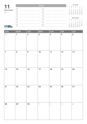 At the top are a TO-DO list and previous/next month mini calendars. At the bottom is a monthly calendar in a 7-column × 5-row layout – monthly calendar template (Vertical).