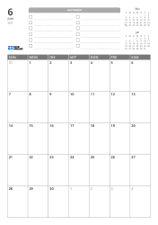 Oben befinden sich eine TO-DO-Liste und Mini-Kalender für den Vormonat und Folgemonat. Unten steht ein Monatskalender im 7-Spalten × 5-Zeilen-Layout – Monatskalender-Vorlage (Hochformat).