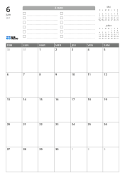 En haut se trouvent une liste À FAIRE et des mini-calendriers du mois précédent et du mois suivant. En bas, un calendrier mensuel en grille 7 colonnes × 5 lignes – modèle de calendrier mensuel (Vertical).