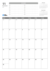 Oben befinden sich eine TO-DO-Liste und Mini-Kalender für den Vormonat und Folgemonat. Unten steht ein Monatskalender im 7-Spalten × 5-Zeilen-Layout – Monatskalender-Vorlage (Hochformat).