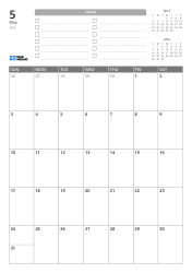 At the top are a TO-DO list and previous/next month mini calendars. At the bottom is a monthly calendar in a 7-column × 5-row layout – monthly calendar template (Vertical).
