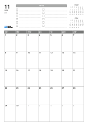 ऊपर TO-DO सूची और पिछले/अगले महीने के मिनी कैलेंडर हैं। नीचे 7 कॉलम × 5 पंक्तियों का मासिक कैलेंडर है — मासिक कैलेंडर टेम्पलेट (वर्टिकल)।