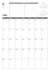 At the top are a TO-DO list and previous/next month mini calendars. At the bottom is a monthly calendar in a 7-column × 5-row layout – monthly calendar template (Vertical).