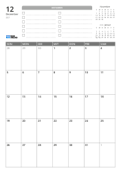 Oben befinden sich eine TO-DO-Liste und Mini-Kalender für den Vormonat und Folgemonat. Unten steht ein Monatskalender im 7-Spalten × 5-Zeilen-Layout – Monatskalender-Vorlage (Hochformat).