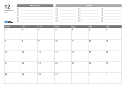 Na parte superior estão prioridades e uma lista de TAREFAS; abaixo, calendário mensal 7 × 5 – modelo (Horizontal).