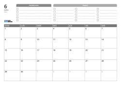 En la parte superior hay prioridades y una lista de TAREAS; en la parte inferior, un calendario mensual 7 × 5 – plantilla (Horizontal).